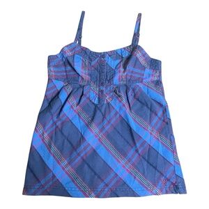 Hurley Womens Plaid Sundress‎ Size Small Blue Purple Sleeveless Summer Casual